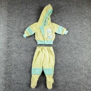 VTG Small Steps Fleece Outfit Set Girls 3-6M Yellow Hooded Teddy Bear 2 Piece